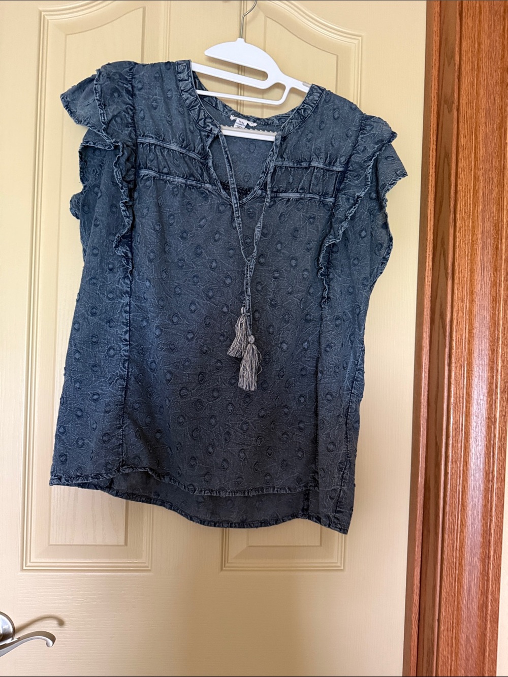 Women’s Textured Tassel Tie Blouse - Slate Blue